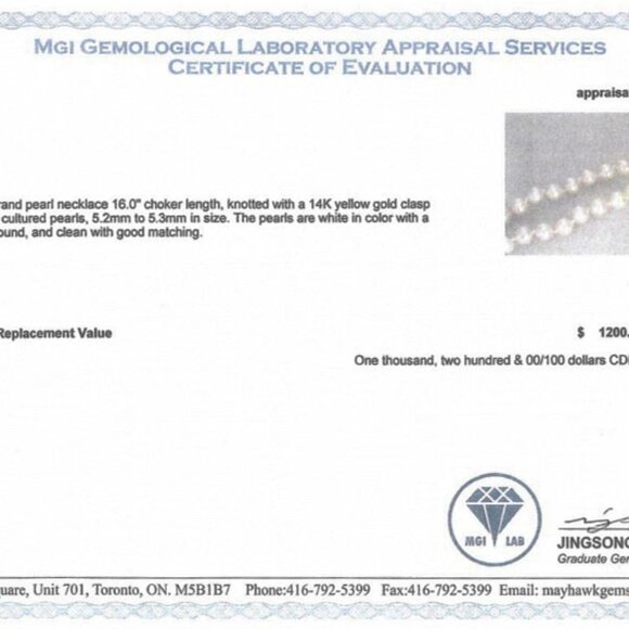 Single Strand Cultured Pearl Necklace Choker with 14K YG Clasp - Picture 10 of 11